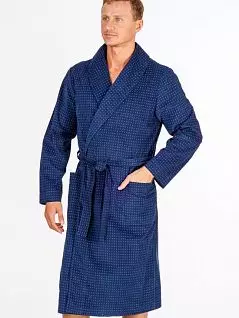 Роскошный мужской халат из мелкого вельвета синего цвета PJ-B&B_Valentino blue
