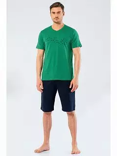 Мужская пижама (Футболка с деликатным принтом и шорты с боковыми карманами) LT4136 Turen зеленый с синим