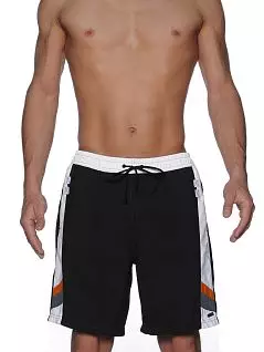 Удлиненные пляжные шорты с контрастным белым поясом и отделкой серыми и оранжевыми вставками черного цвета HOM 07700cK9 распродажа