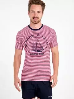 Трикотажная футболка в мелкую полоску с принтом розового цвета Ferrucci PJ-FE_2717 Aliscafo rosso
