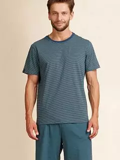 Комфортная пижама (футболка в полоску и однотонные шорты с карманами) KEY BT-373 A22 Морская волна