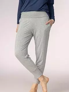 Зауженная модель трикотажных женских брюк с боковыми карманами для дома оригинального качества серого цвета Mey 16017c519
