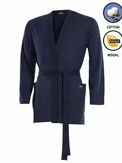 Укороченный халат с большими накладными карманами и съемным поясом синего цвета Impetus FM-3985OR7-039
