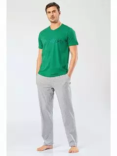 Хлопковая пижама из мягкой футболки и брюк с боковыми карманами LT4131 Turen зеленый с серым