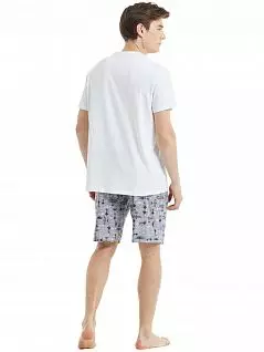 Мягкая пижама из хлопка и модала из футболки и шорт LTBS30880 BlackSpade белый с серым