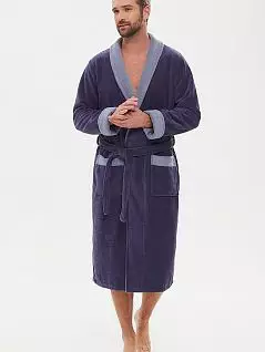 Изысканный халат с контрастной отделкой воротника PECHE MONNAIE EV26496джинс