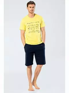 Оригинальная пижама (футболка с деликатным принтом и шорты с карманами) LT2204 Cacharel желтый с синим