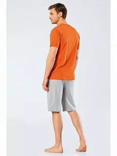 Пижама из футболки с деликатным принтом и шорт на мягком поясе резинке Cacharel LT2199 Cacharel оранжевый с серым