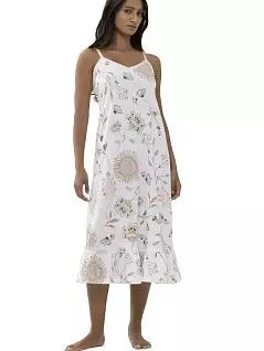Ночная сорочка на узких бретелях с цветочным принтом белого цвета Mey 17365c1