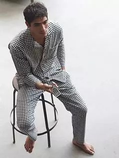 Стильная мужская пижама из мягкой хлопковой ткани типа байки в мелкую чёрно-белую клетку HOM 40c1504cPK07