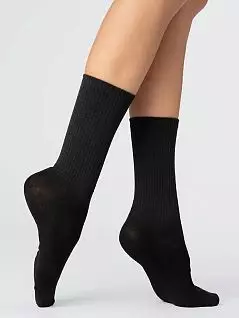 Хлопковые высокие женские носки-полугольфы с комфортной широкой резинкой "в рубчик" Giulia JSWS4 ACTIVE 01 (5 пар) nero