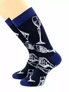 Элегантные носки с принтом "Алкоголь и бокалы" темно-синего цвета Hobby Line RTнус80129-01-20