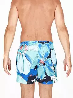 Пляжные шорты с принтом в бирюзово-синих тонах с эпизодическим вкраплением ярко-оранжевых ноток HOM 40c1650c00PF