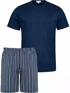 Мужская пижама из шорт в полоску на тонкой резинке и футболки с нагрудным кармашком темно-синего цвета Mey 33018c664