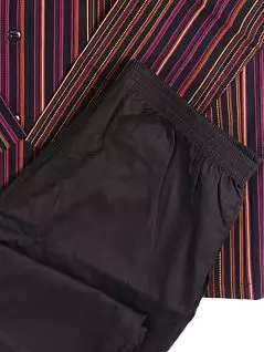 Лёгкая тканевая пижама (рубашка с аппликацией в виде стилизованной латинской буквы «H» и брюки) фиолетового цвета HOM 04778cZ9