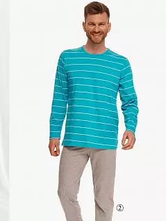 Оригинальная пижама ( футболка в контрастную полоску и однотонные брюки) Taro BT-21/22 2639/2640 Бирюзовый + серый