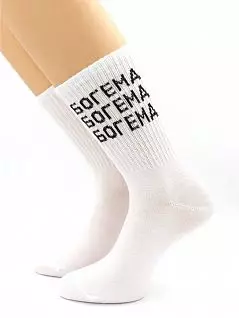 Мягкие носки с надписью "Богема" белого цвета Hobby Line RTнус80159-21-06