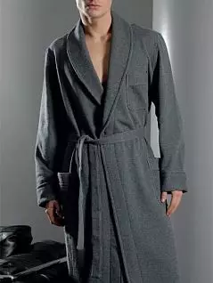 Комфортный халат с запахом из хлопка и акрила серого цвета PJ-B&B_Conero распродажа