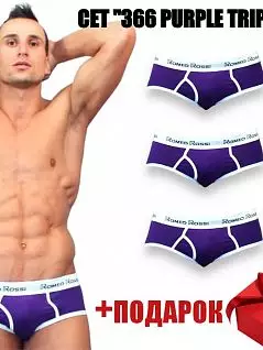 Набор мужских брифов на широкой резинке с логотипом бренда фиолетового цвета (3шт) Romeo Rossi RT366-053