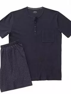 Пижама из футболки на застежке-поло и шорт с мелким принтом синего цвета ESGE FM-20044-889-20044