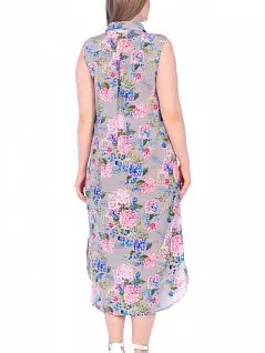 Легкое платье-туника из вискозы с изображением цветущей сакуры PECHE MONNAIE EV26293сирень