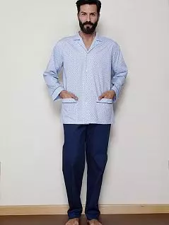 Классическая пижама верх с мелким пестрым рисунком и брюки темно-синего цвета PJ-B&B_U7516