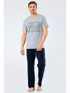 Привлекательная пижама из футболки с принтом и свободных брюк LT4133 Turen серый с синим