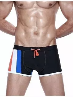 Мужские плавки боксеры с полосками трех цветов сбоку черно-синего цвета Seobean RT14605