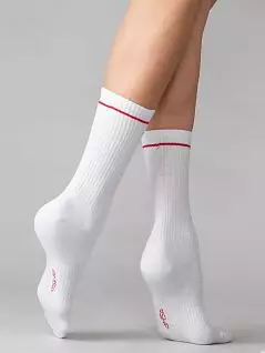 Хлопковые носки с комфортной широкой резинкой "в рубчик" OMSA  JSACTIVE 115 (5 пар) bianco / rosso oms