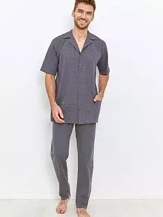 Классическая пижама (рубашка с геометрическим узором и брюки) Taro BT-SIMON Серый