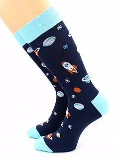 Эффектные носки с принтом "Космос" темно-синего цвета Hobby Line RTнус80131-5-06