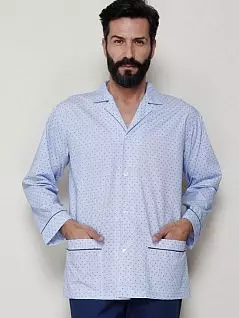 Классическая пижама верх с мелким пестрым рисунком и брюки темно-синего цвета PJ-B&B_U7516