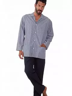 Рубашка на пуговицах в полоску и брюки однотонные без карманов голубого-синего цвета PJ-B&B_U2972