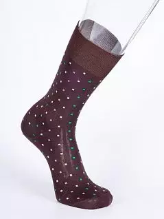 Хлопковые носки с полиамидом с узором на коричневом фоне PJ-Best Calze_Е956 коричневый