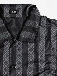 Тонкая мужская пижама из чистого хлопка с геометрическим орнаментом темно-серого цвета HOM 04626cZ9