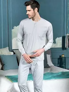 Пижама ( футболка с длинным рукавом с кармашком и брюки в полоску на манжетах) Cotonella DT510дуПижо Grigio