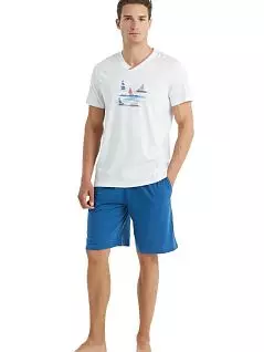 Комфортная пижама (футболка с принтом и шорты синего цвета) LTBS40027 BlackSpade белый