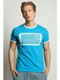 Неотразимая футболка с принтом "Сериалы" голубого цвета Epatag RT080281m-EP