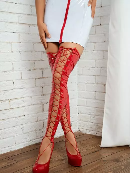 Сексуальные красные чулки с имитацией сапог из винила Devil & Angel VODA_7094 stockings Красный