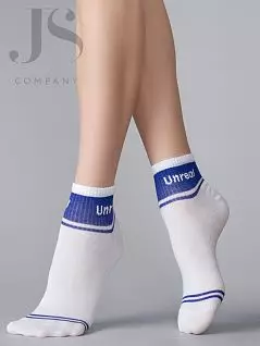 Короткие носки с надписью сленговой на контрастном фоне OMSA JSFREE STYLE 619 (5 пар) bianco / blue oms