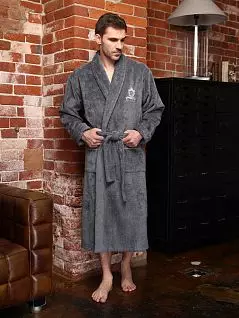 Хлопковый халат с велюровой фактурой Five Wien FW1539 серый