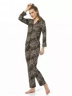 Соблазнительная пижама с леопардовым принтом из классического жакета на пуговицах и брюк LT3261 Turen леопард