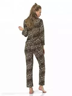 Соблазнительная пижама с леопардовым принтом из классического жакета на пуговицах и брюк LT3261 Turen леопард