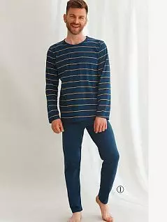 Мужская пижама (футболка в контрастную полоску и брюки на мягкой резинке) Taro BT-21/22 2639/2640 т. Синий