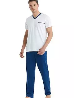Мужская пижама (футболка с V-образным вырезом с окантовкой и брюки) LTBS40020 BlackSpade белый