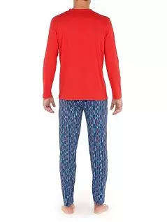 Пижама (яркая футболка и трикотажные брюки с элегантным геометрическим принтом в сине-красно-голубых тонах) сине-красного цвета HOM 40c2418cI0BI