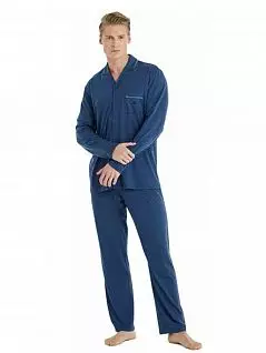 Шелковистый комплект из рубашки с кармашком и брюк на резинке LTBS30915 BlackSpade джинсовый