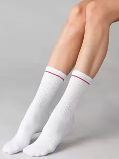 Хлопковые носки с комфортной широкой резинкой "в рубчик" OMSA  JSACTIVE 115 (5 пар) bianco / rosso oms