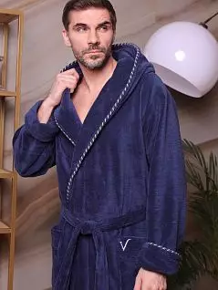Стильный халат с вышивкой на кармане в виде буквы "V" синего цвета Five Wien FW1672