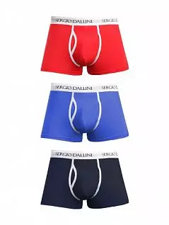 Набор хлопковых боксеров на резинке с логотипом бренда (3шт) (синие, красные, темно-синие) Sergio Dallini RTSD941-4